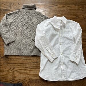Zara Cable-Knit Turtleneck Sweater + Crewcuts White Button-Down Shirt, Size 6/7